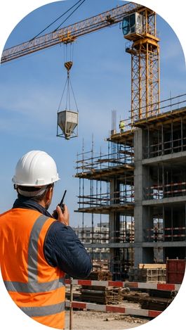 Chef de chantier surveillant une grue en fonctionnement.